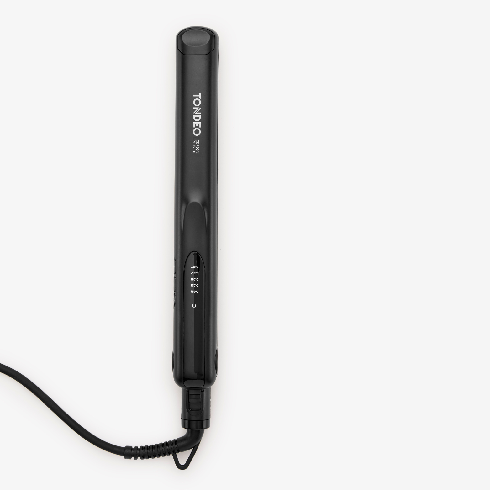 Plancha alisadora negra de TONDEO Solingen, acoplamiento giratorio, control continuo, elementos calefactores con suspensión elástica, distribución óptima del calor, función de apagado automático, revestimiento cerámico, plancha de peluquería.