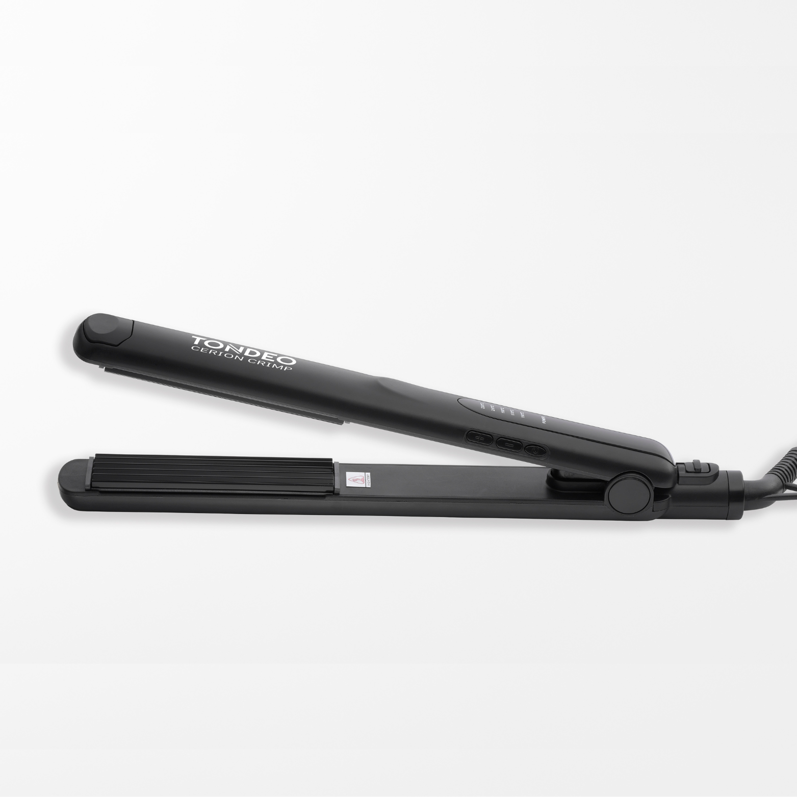 TONDEO CERION Crimp Kreppeisen in Schwarz – Professionelles Kreppeisen für Volumen, Struktur und langanhaltendes Haarstyling. Keramikplatten des TONDEO CERION Crimp Kreppeisens – Hitzeschonendes Haarstyling in Salonqualität