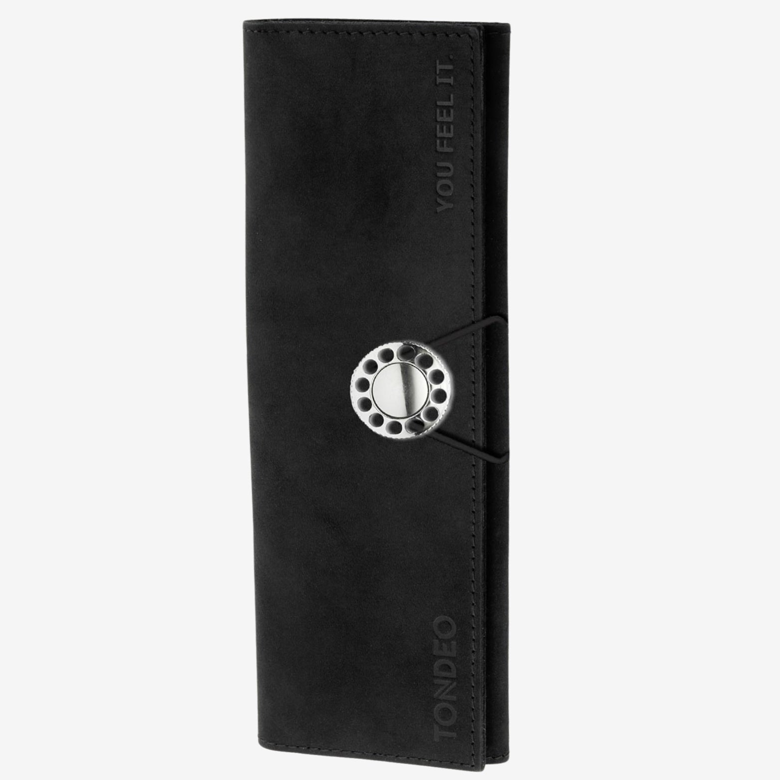 Scherenetui, Friseurtasche, black, schwarz, Platz für zwei Scheren. Feinstes, Feinstes leicht geöltes Echtleder, Made in Solingen, TONDEO Solingen, Handmade, Unikat, Mythosschraube Verschluss