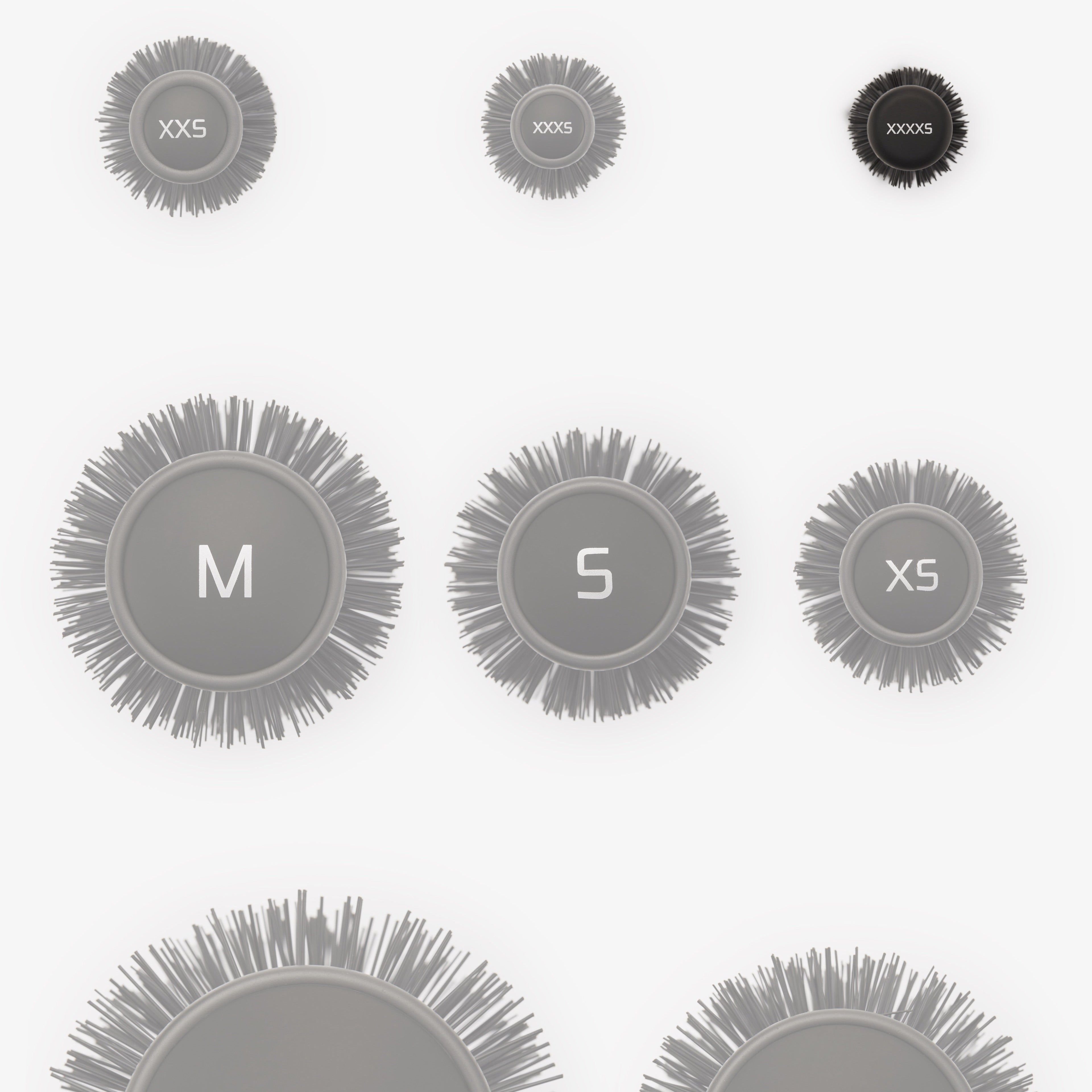 Atelier Graphite Haarbürste in elegantem Schwarz – professionelle Stylingbürste, Rundbürste Größe XXXXS Größenvergleich