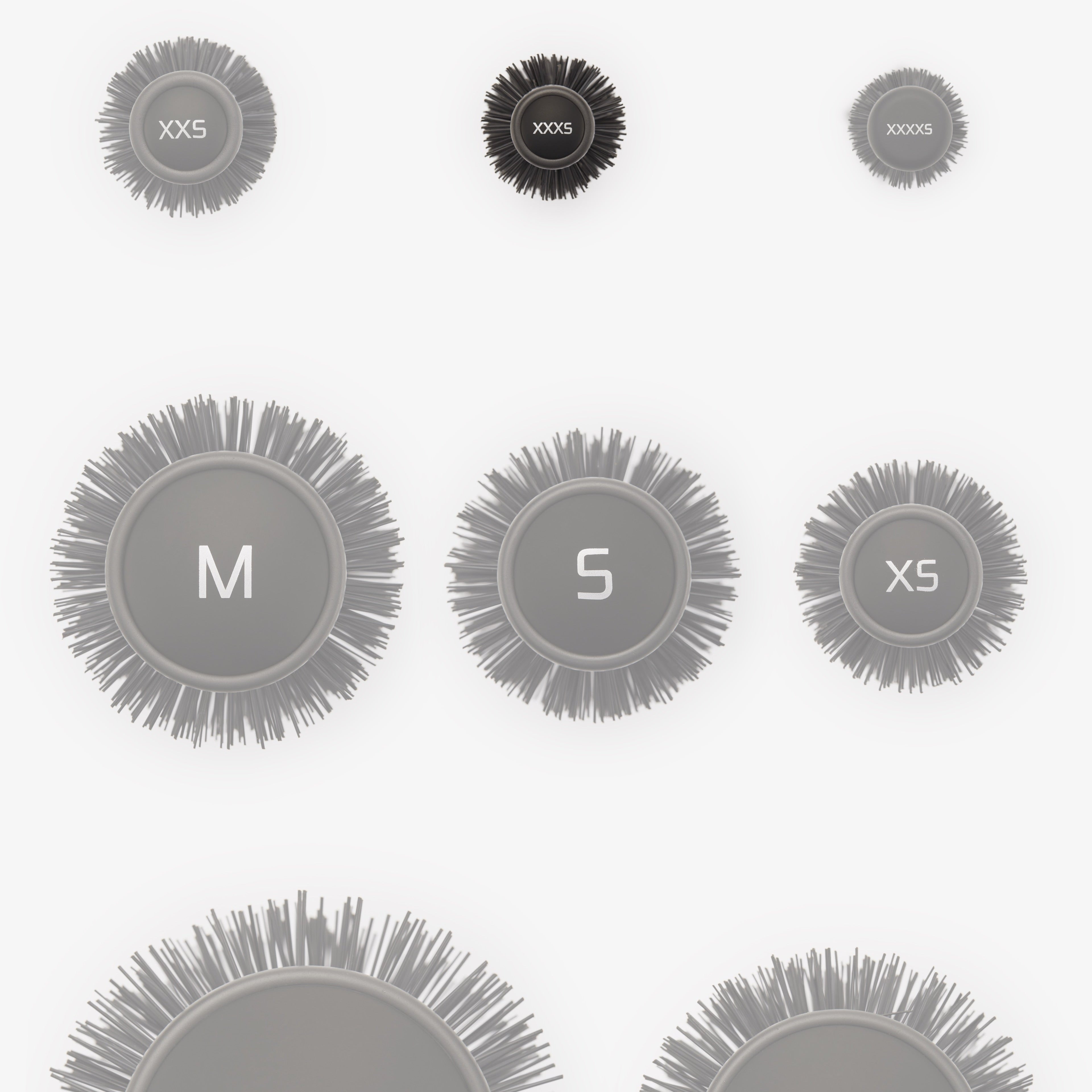 Atelier Graphite Haarbürste in elegantem Schwarz – professionelle Stylingbürste, Rundbürste Größe XXXS Größenvergleich