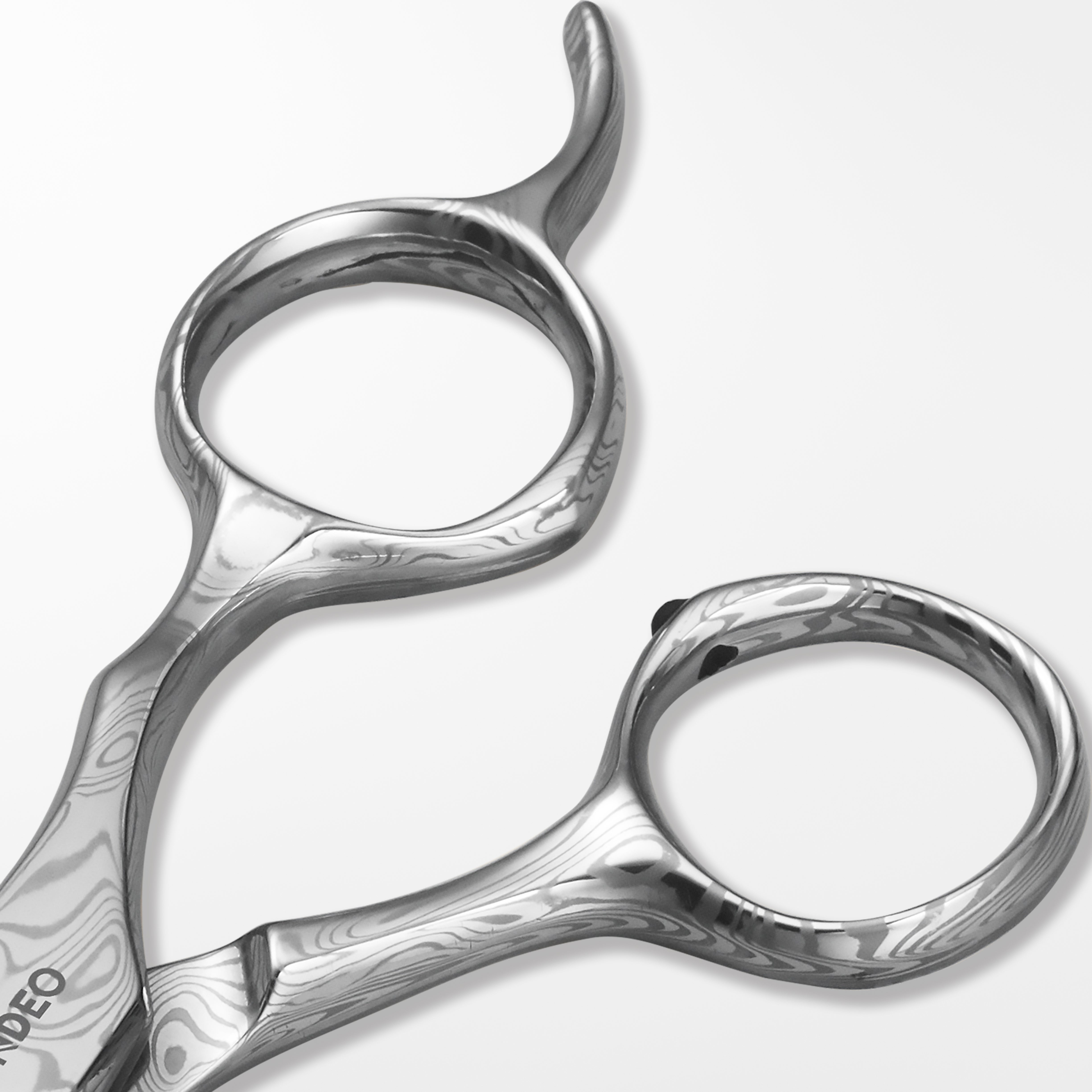 Premium Friseurschere Damast, silber, Made in Solingen, Tondeo, Augenring