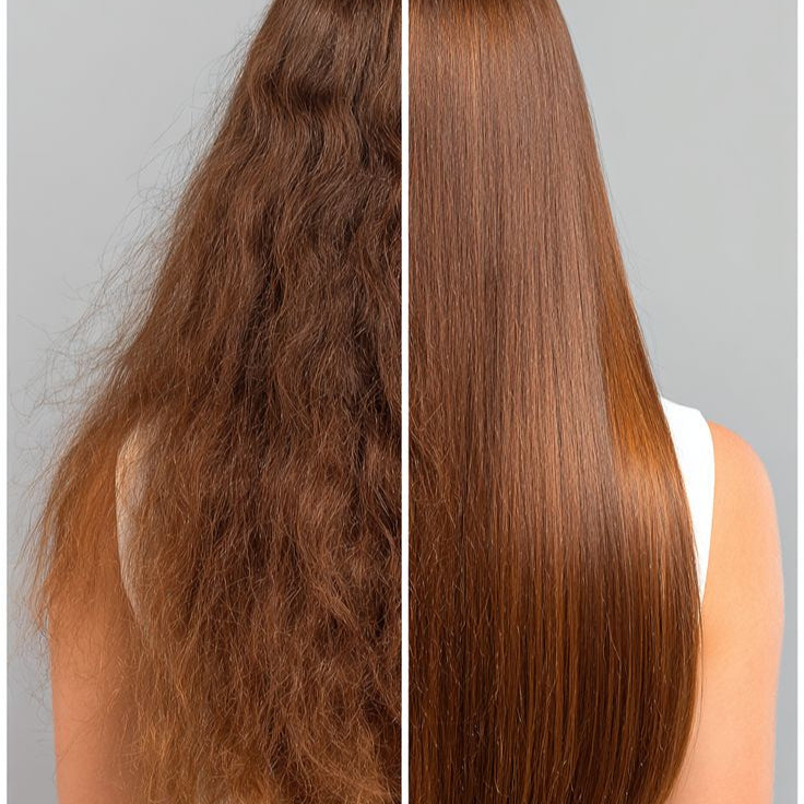 Vorher-nachher glattes, gepflegtes Haar