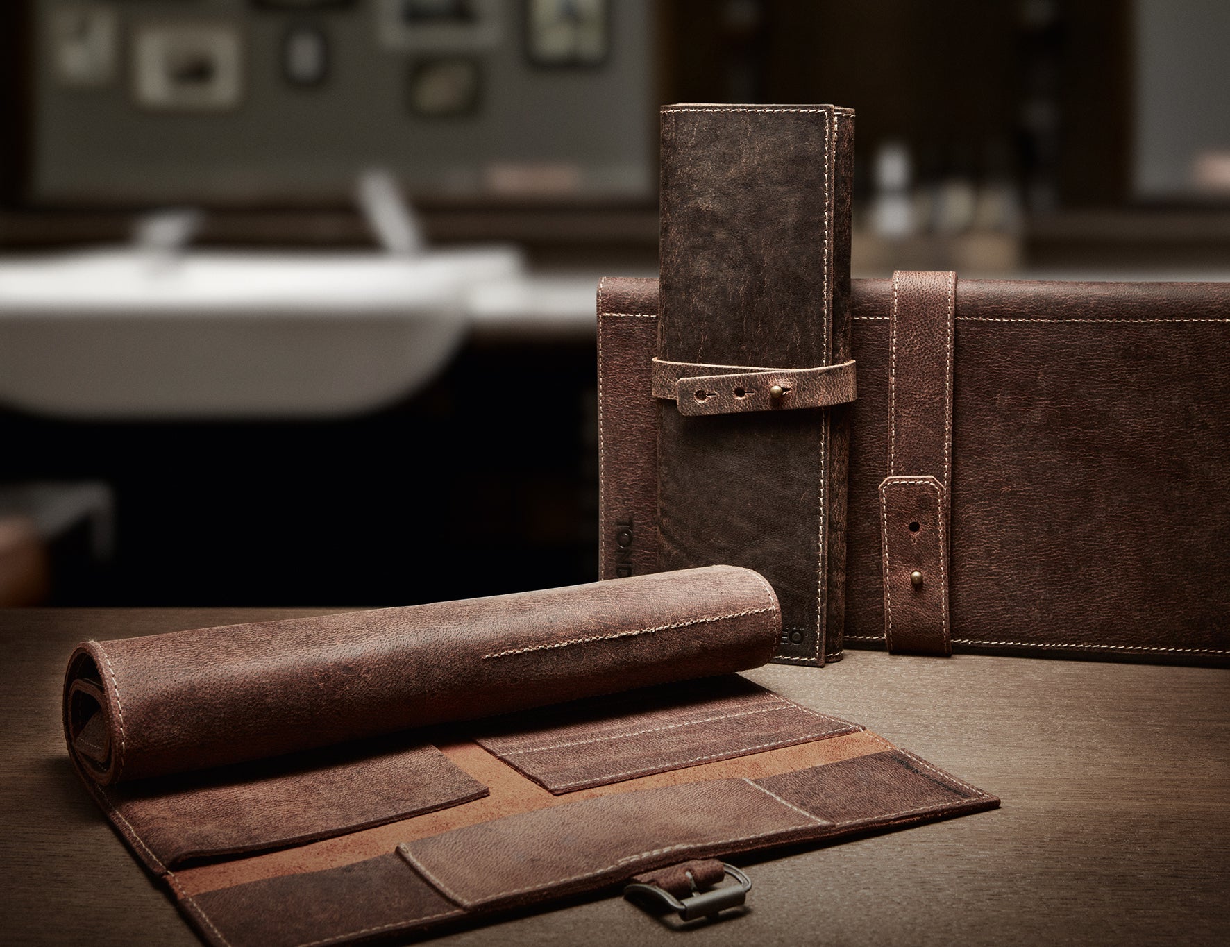 Lederetuis für Friseurscheren geöffnet