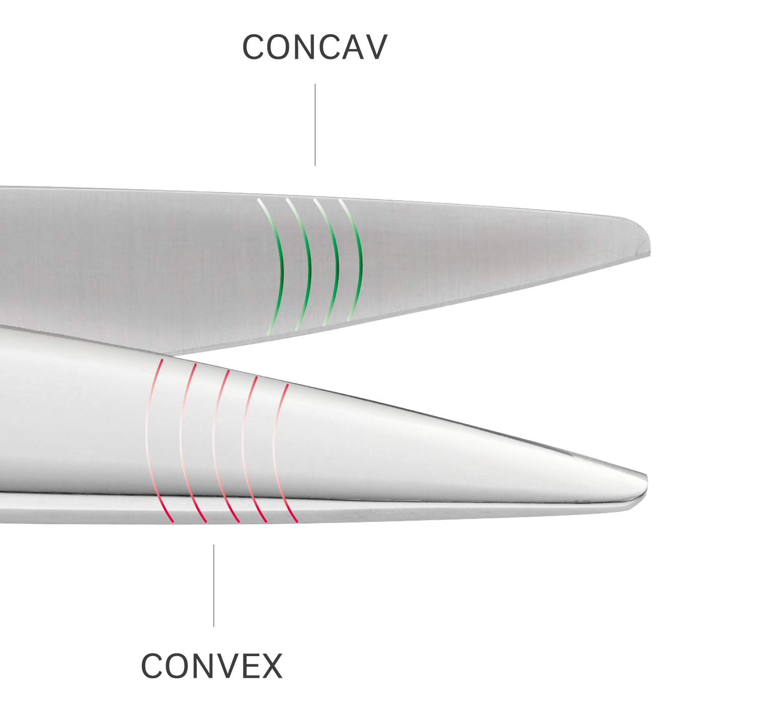 Friseurscheren Klingen: konkav und konvex