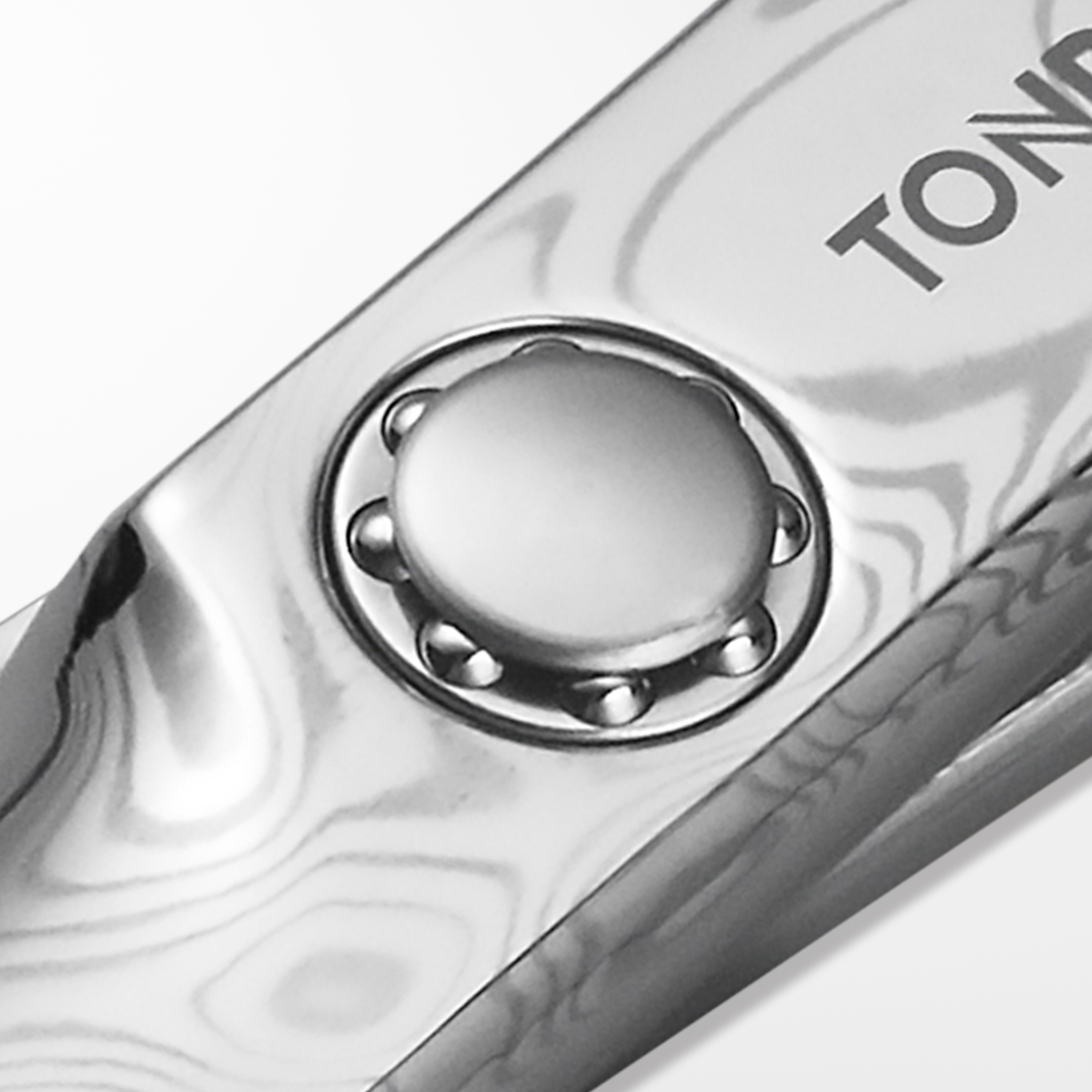 Premium Friseurschere Damast, silber, Made in Solingen, Tondeo, Schraube